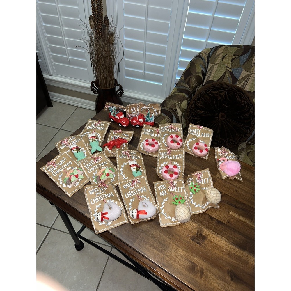 Holiday Crafted Ceramic Ornament Lot  Taco Pineapple Flamingo Truck Doughnut